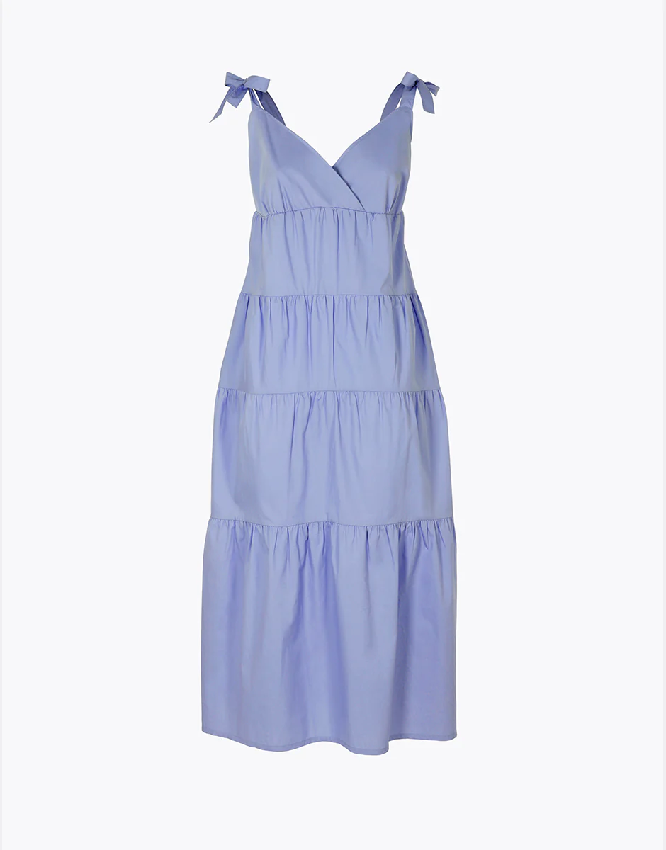 Abito Lungo con Spalline in Cotone, azzurro polvere lillato - Image 3