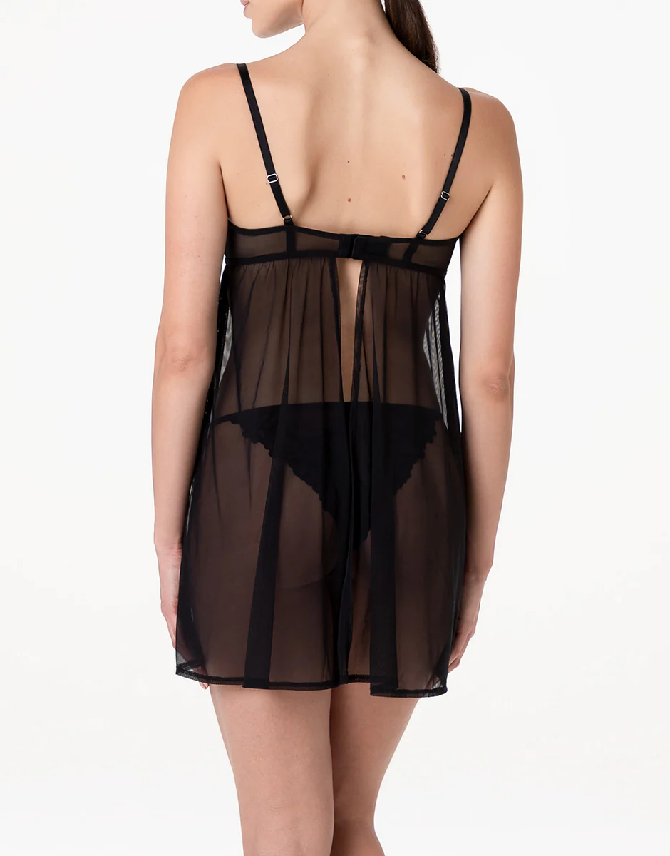 Babydoll Velvet Embroidery in tulle e velluto, nero - Image 2
