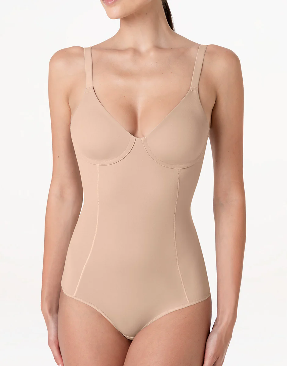 Body senza Ferretto Modellante Sculpt Shaping in microfibra, nudo chiaro