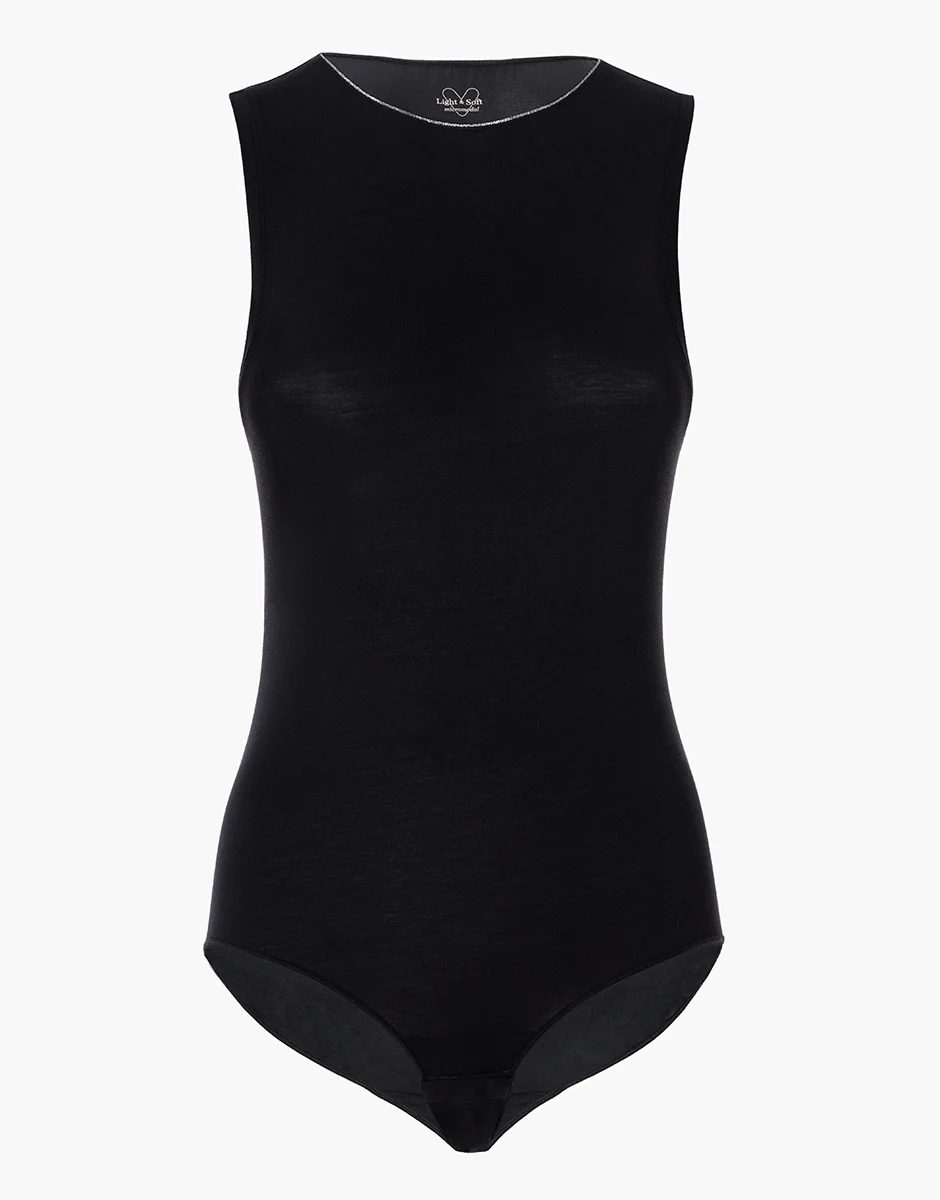 Body Smanicato Scollo Tondo Micromodal con dettaglio lurex, nero - Image 4