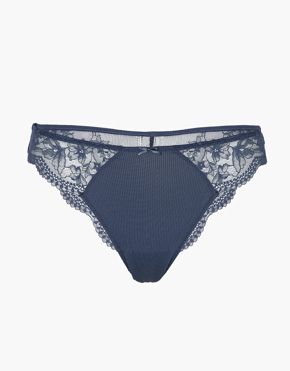 Brasiliano Casual Rib Lace in microfibra e pizzo, blu polvere - Image 5