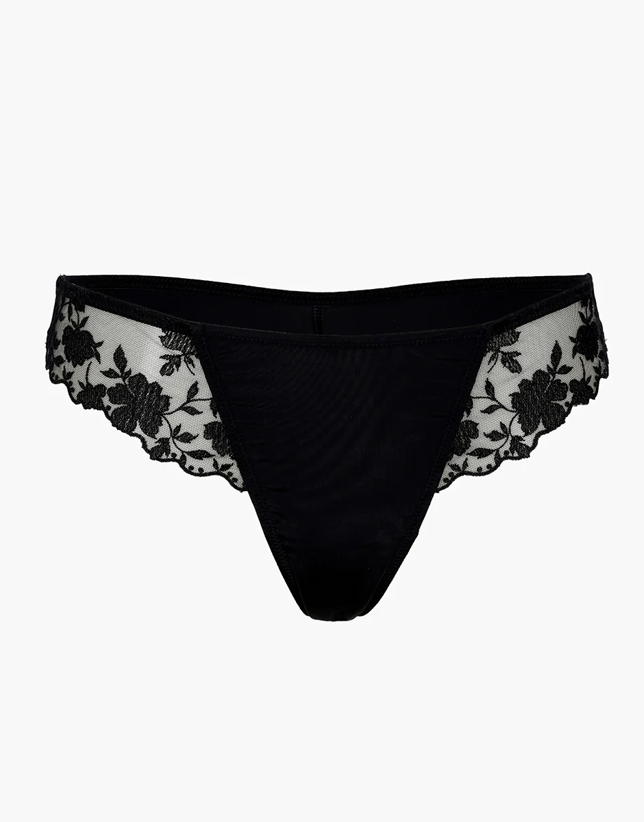 Brasiliano Floral Embroidery in microfibra e tulle ricamato, nero - Image 5