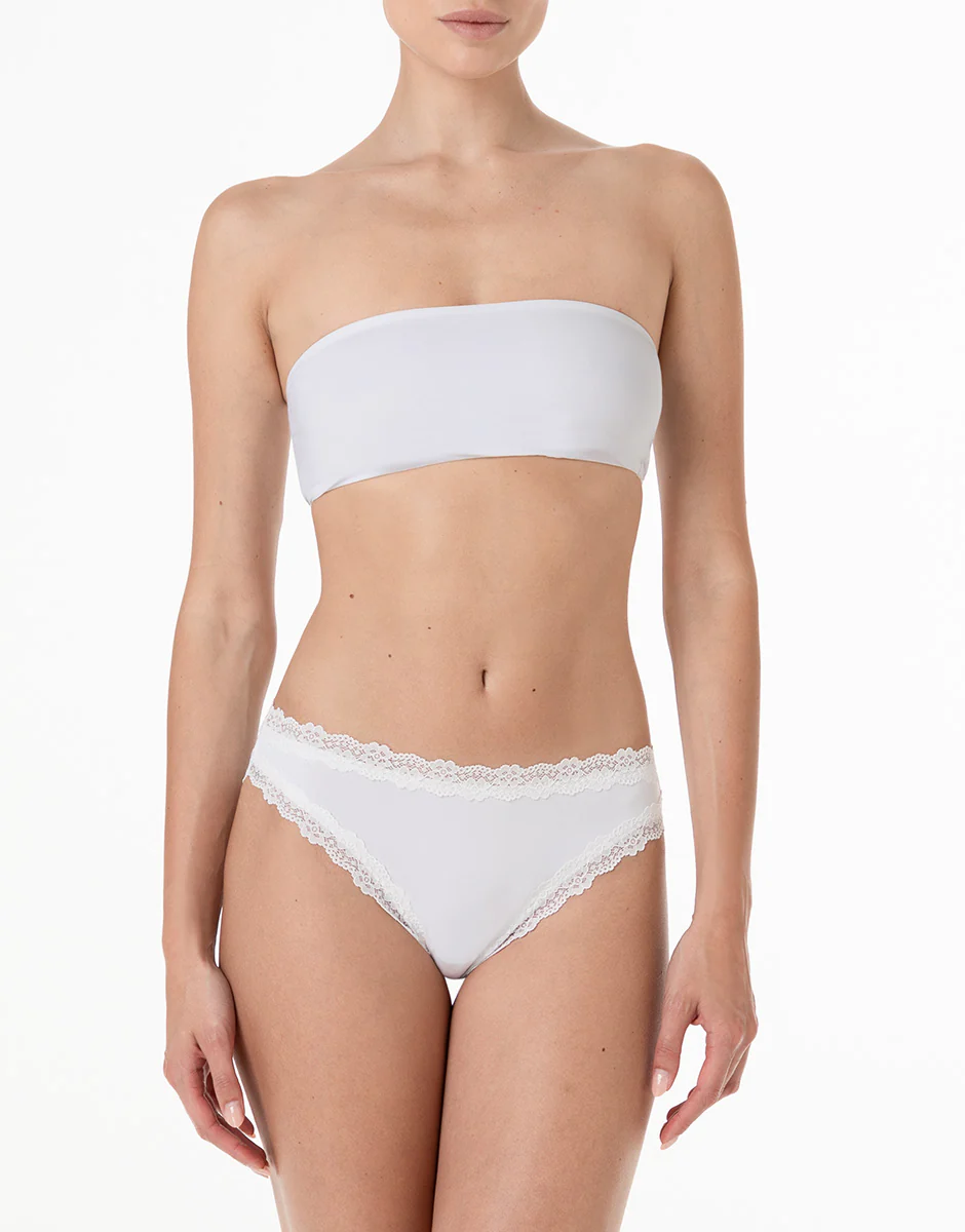 Brasiliano Lacy Micro in microfibra con pizzo, bianco - Image 3