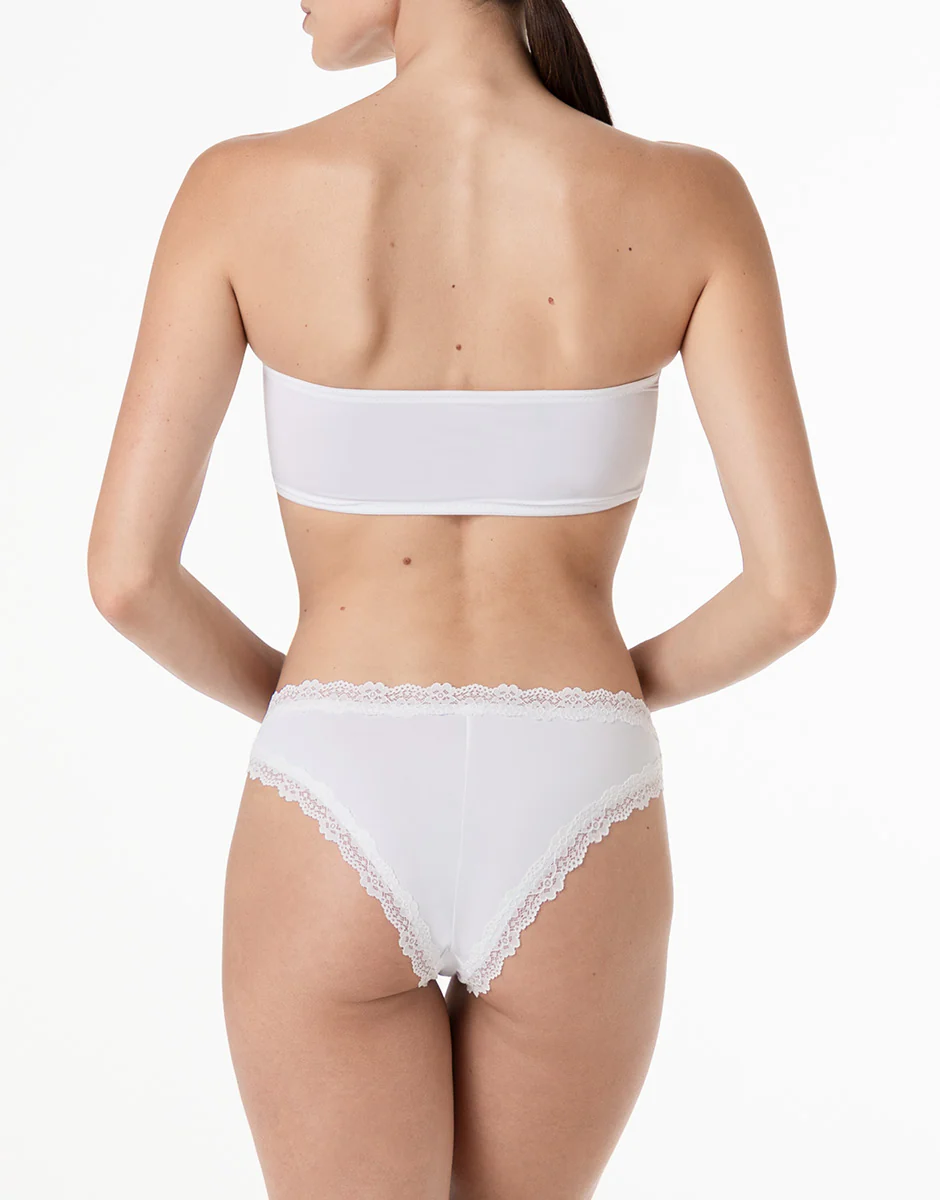 Brasiliano Lacy Micro in microfibra con pizzo, bianco - Image 4