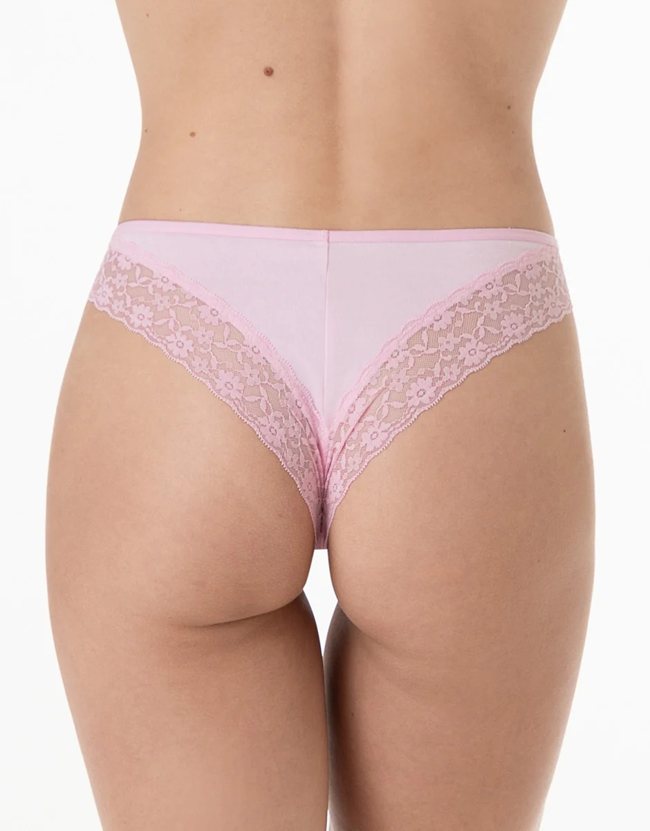 Brasiliano Table Panties in cotone e pizzo, rosa confetto - Image 2