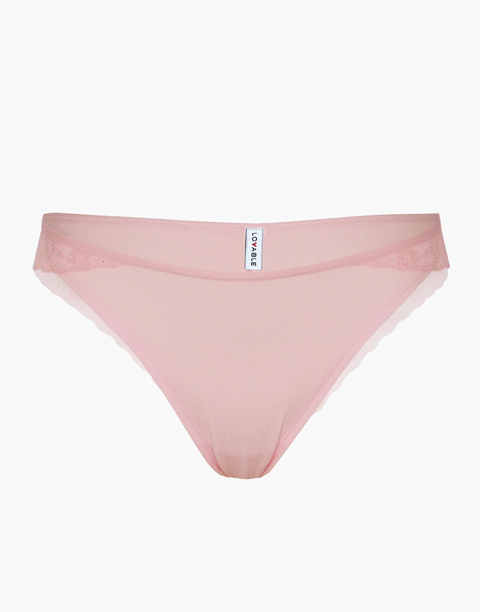 Brasiliano Table Panties in cotone e pizzo, rosa confetto - Image 3