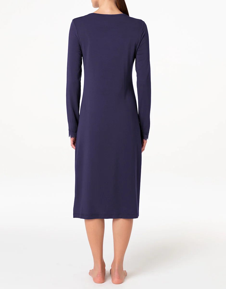 Camicia da Notte Lunga con scollo a V Elegant Modal, blu notte - Image 3