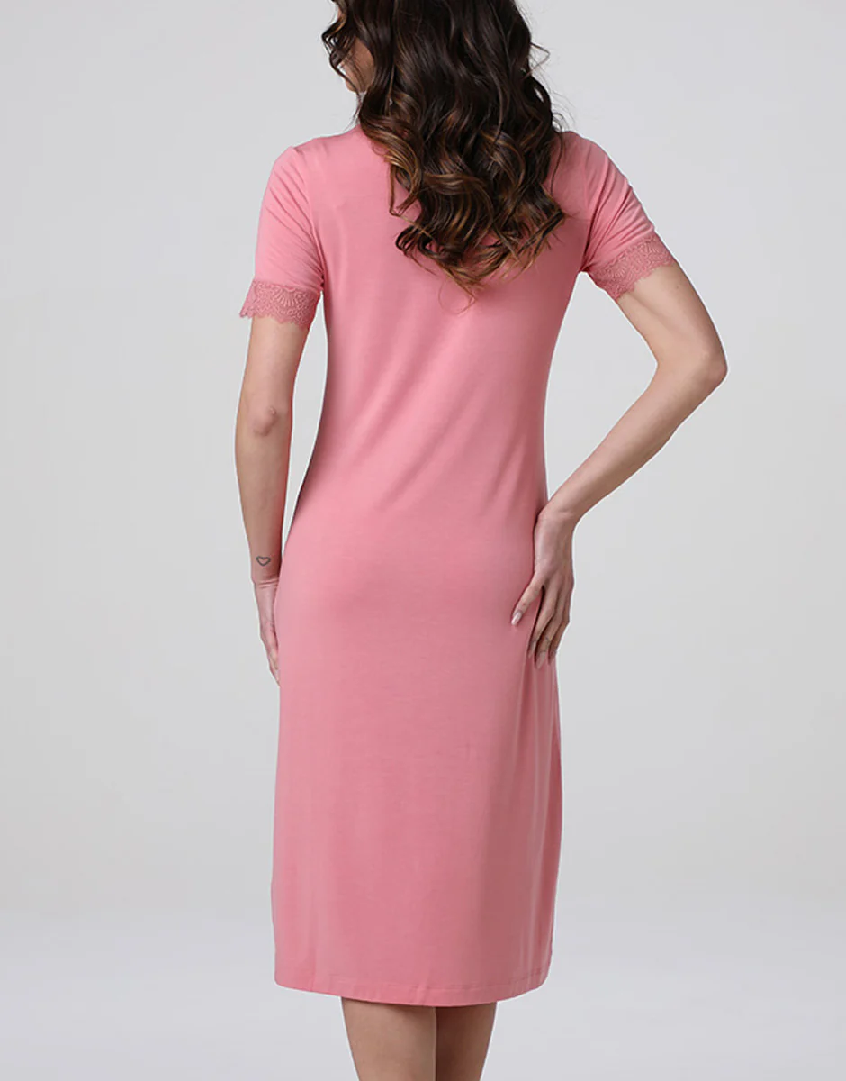 Camicia da Notte Manica Corta con scollo a V Elegant Modal, rosa malva - Image 3