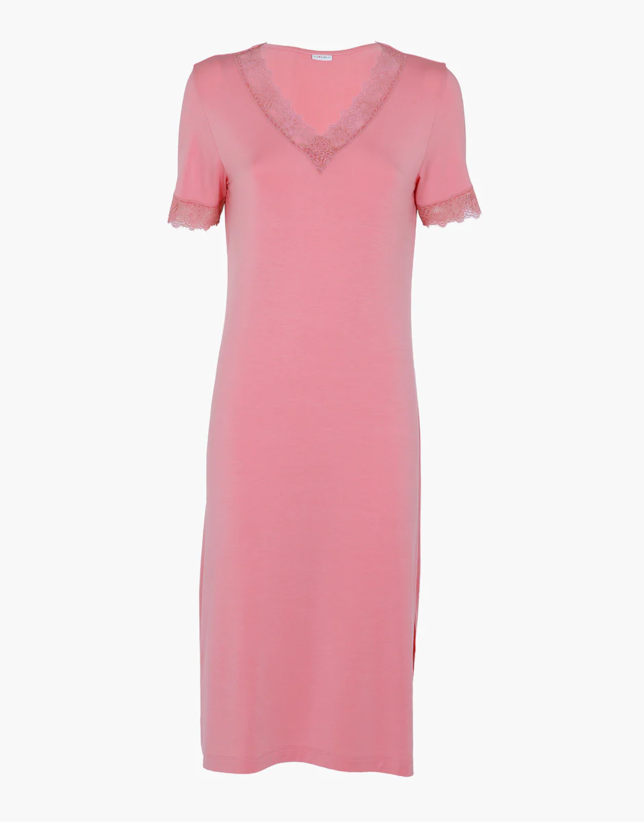 Camicia da Notte Manica Corta con scollo a V Elegant Modal, rosa malva - Image 4