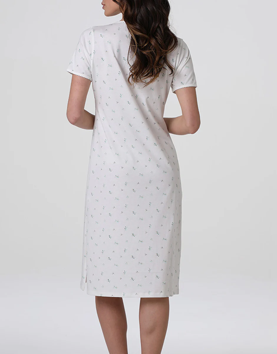 Camicia da Notte Manica Corta con scollo a V in Jersey, bianco latte stampato - Image 3