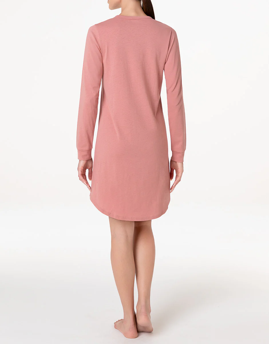 Camicia da Notte Manica Lunga con Collo Serafino in Jersey, rosa polvere - Image 2