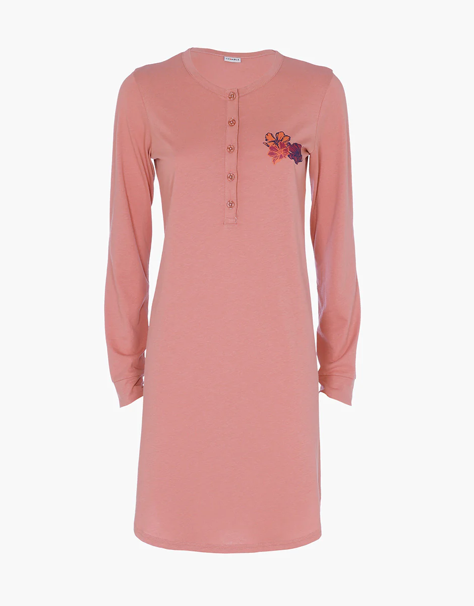 Camicia da Notte Manica Lunga con Collo Serafino in Jersey, rosa polvere - Image 4