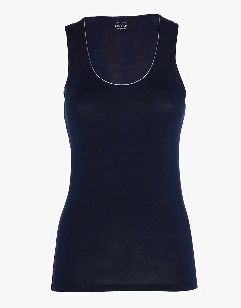 Canotta Scollo Tondo Micromodal con dettaglio lurex, blu notte - Image 4