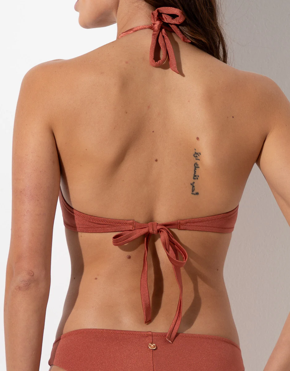 Costume Reggiseno Triangolo Imbottito senza Ferretto Glam Shiny Micro, terra - Image 2