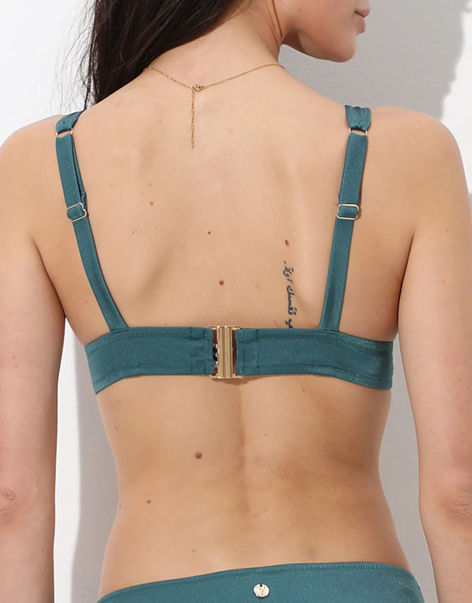 Costume Reggiseno Triangolo Imbottito senza Ferretto Plain Trendy Shiny Micro, verde mediterraneo - Image 3