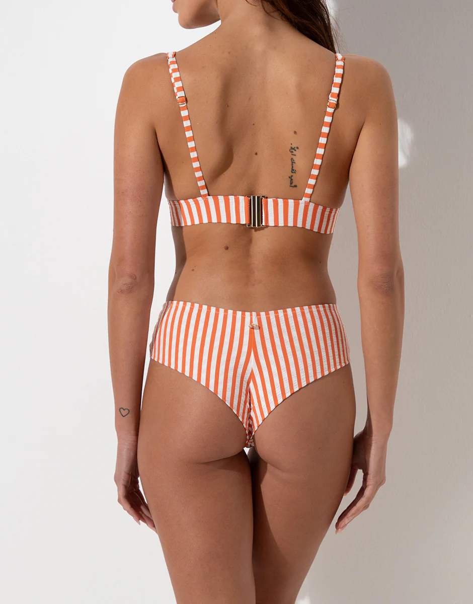 Costume Reggiseno Triangolo Imbottito senza Ferretto Resort Wavy Micro, righe arancio pesca e avorio - Image 4