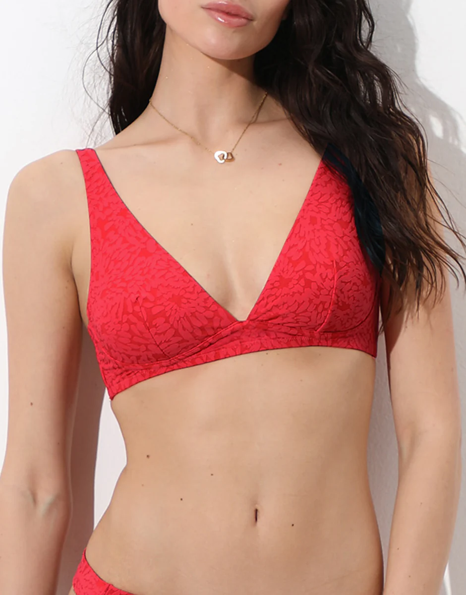 Costume Reggiseno Triangolo senza Ferretto Festival Jacquard, rosso ibisco