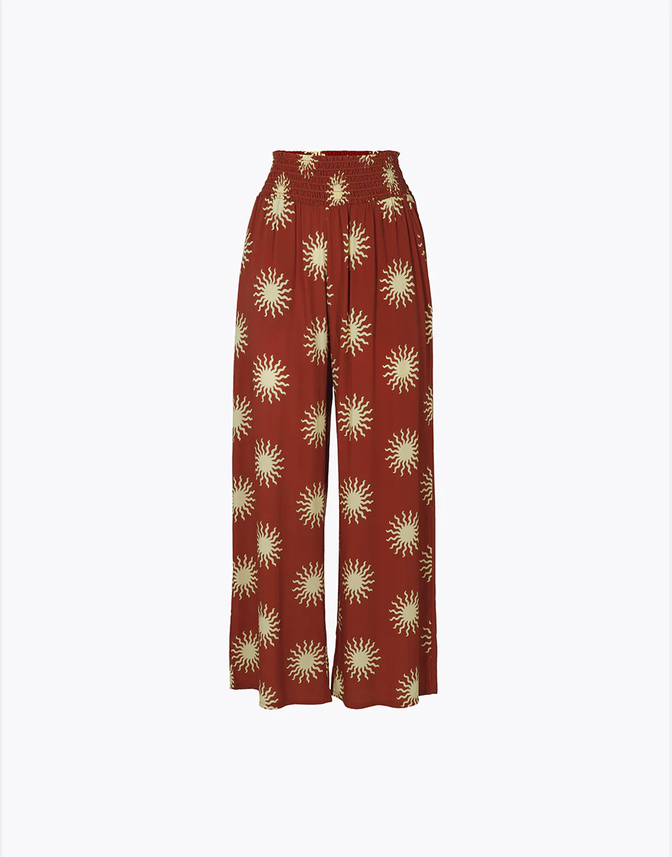 Pantaloni in viscosa, terra stampa sole - Image 3