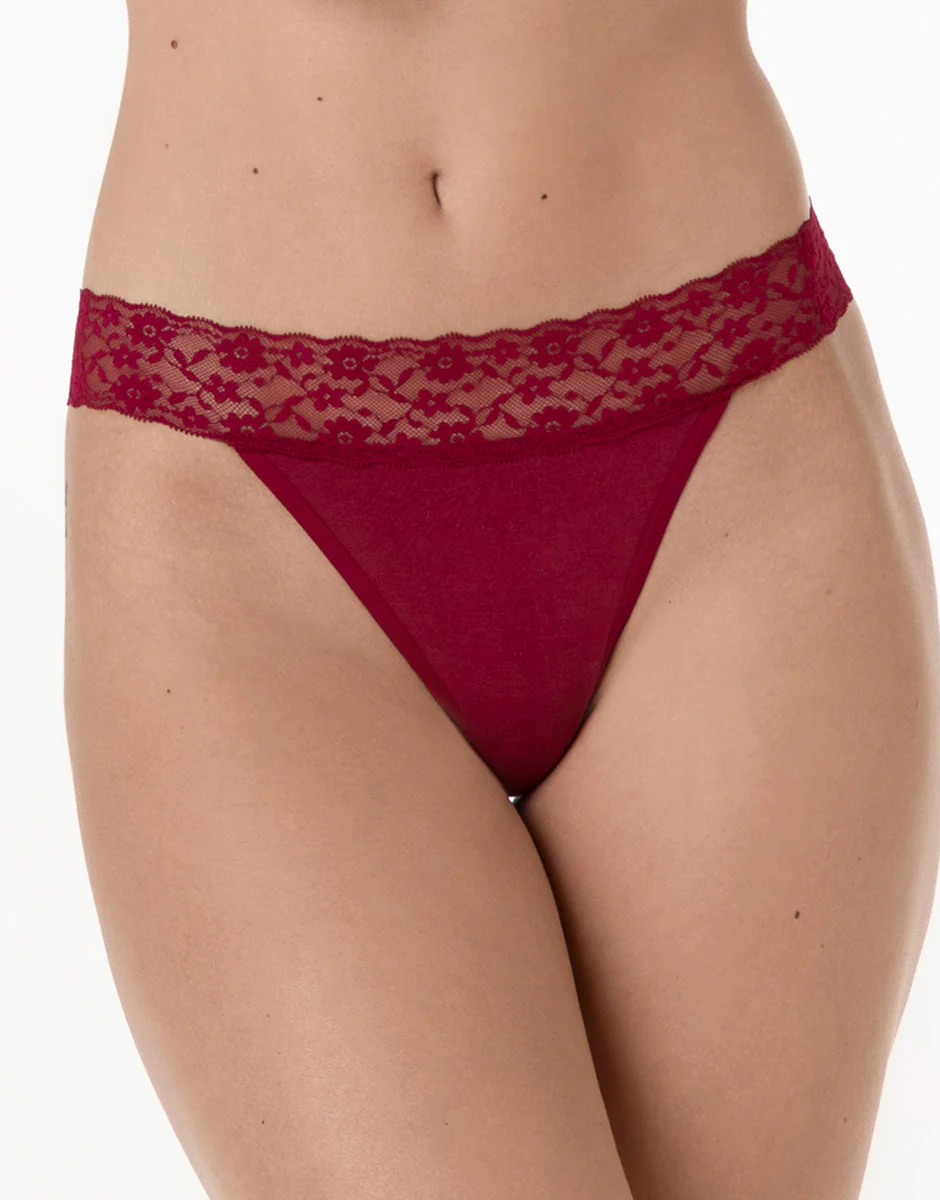 Perizoma Table Panties in cotone e pizzo, rosso scuro
