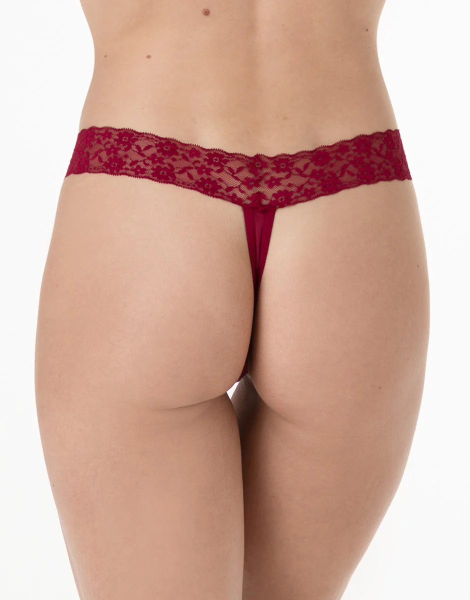 Perizoma Table Panties in cotone e pizzo, rosso scuro - Image 2