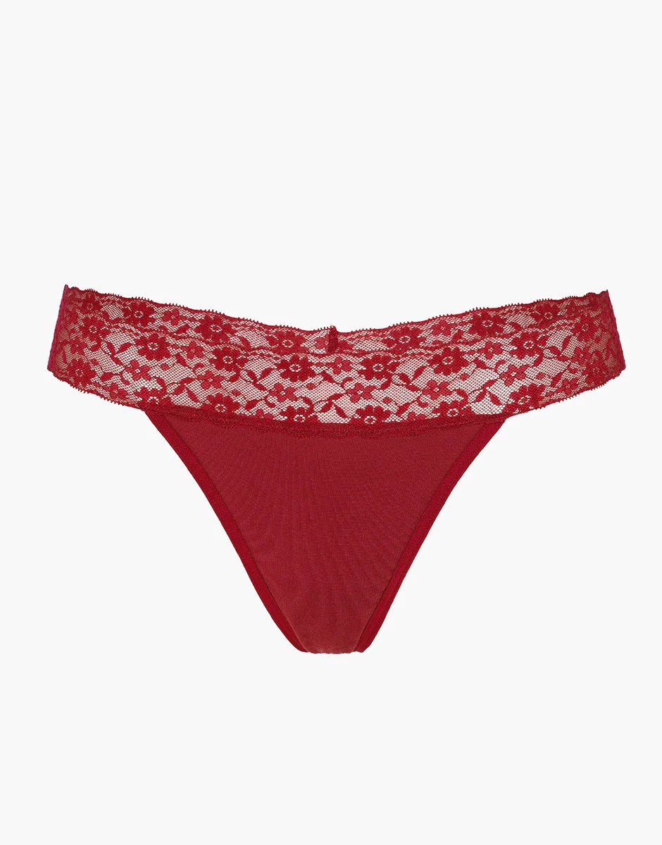 Perizoma Table Panties in cotone e pizzo, rosso scuro - Image 3