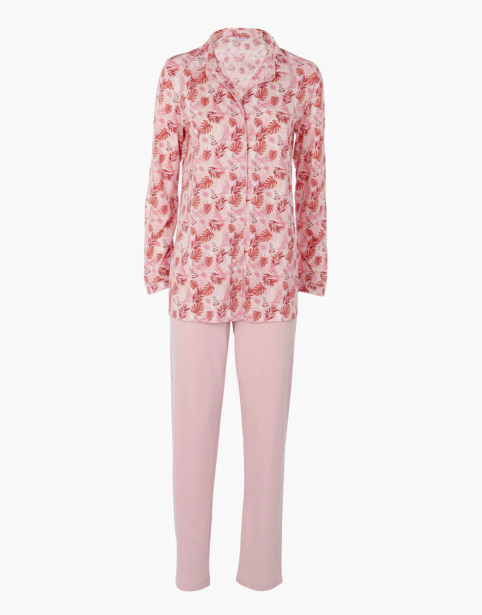 Pigiama Lungo Aperto in Jersey, rosa polvere stampato - Image 4