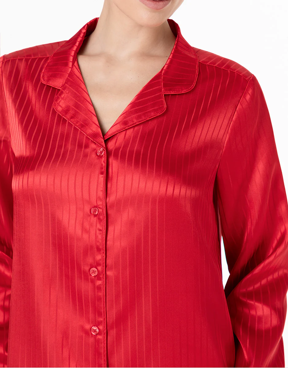 Pigiama Lungo Aperto in Satin, rosso - Image 3