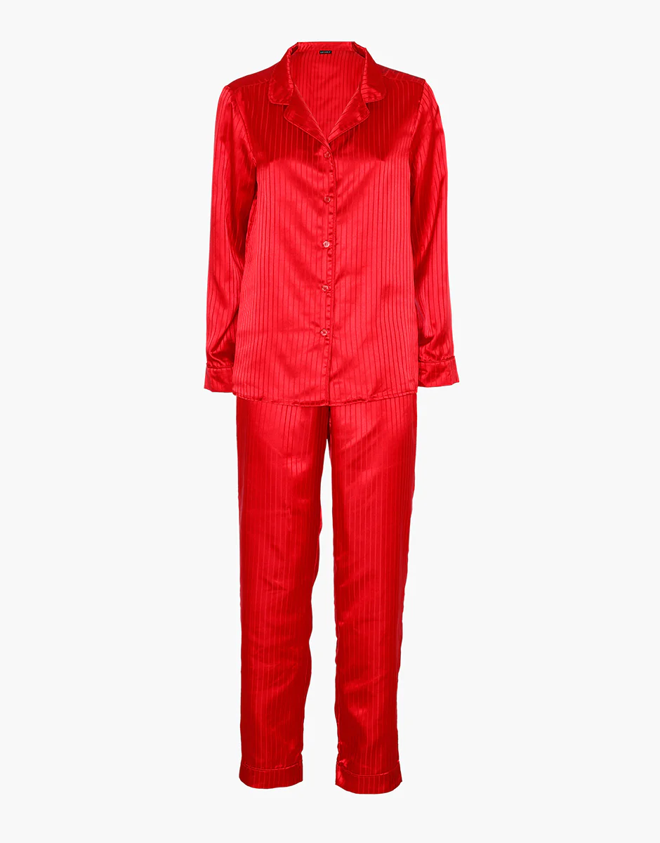 Pigiama Lungo Aperto in Satin, rosso - Image 4