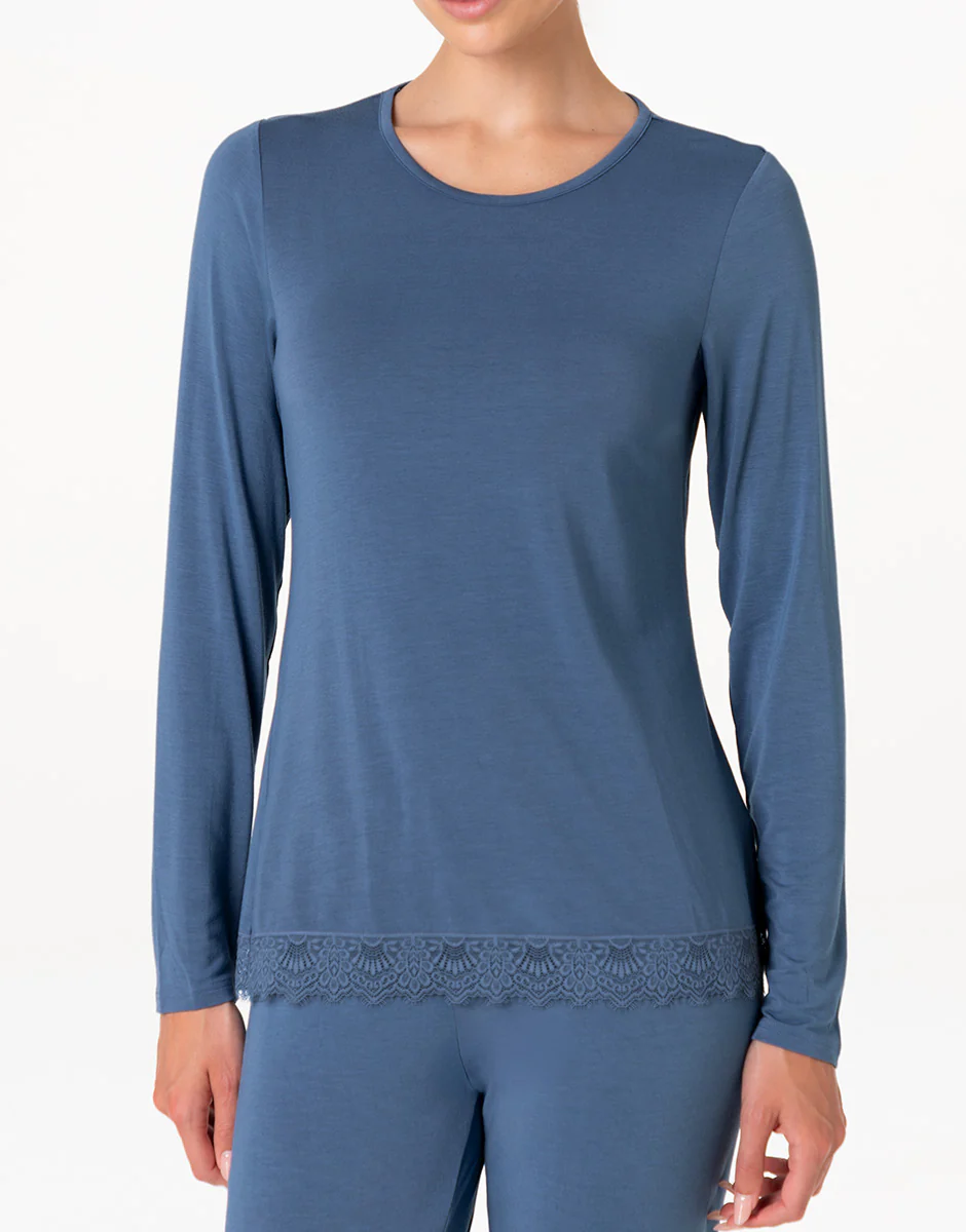 Pigiama Lungo Elegant Modal, blu polvere - Image 2