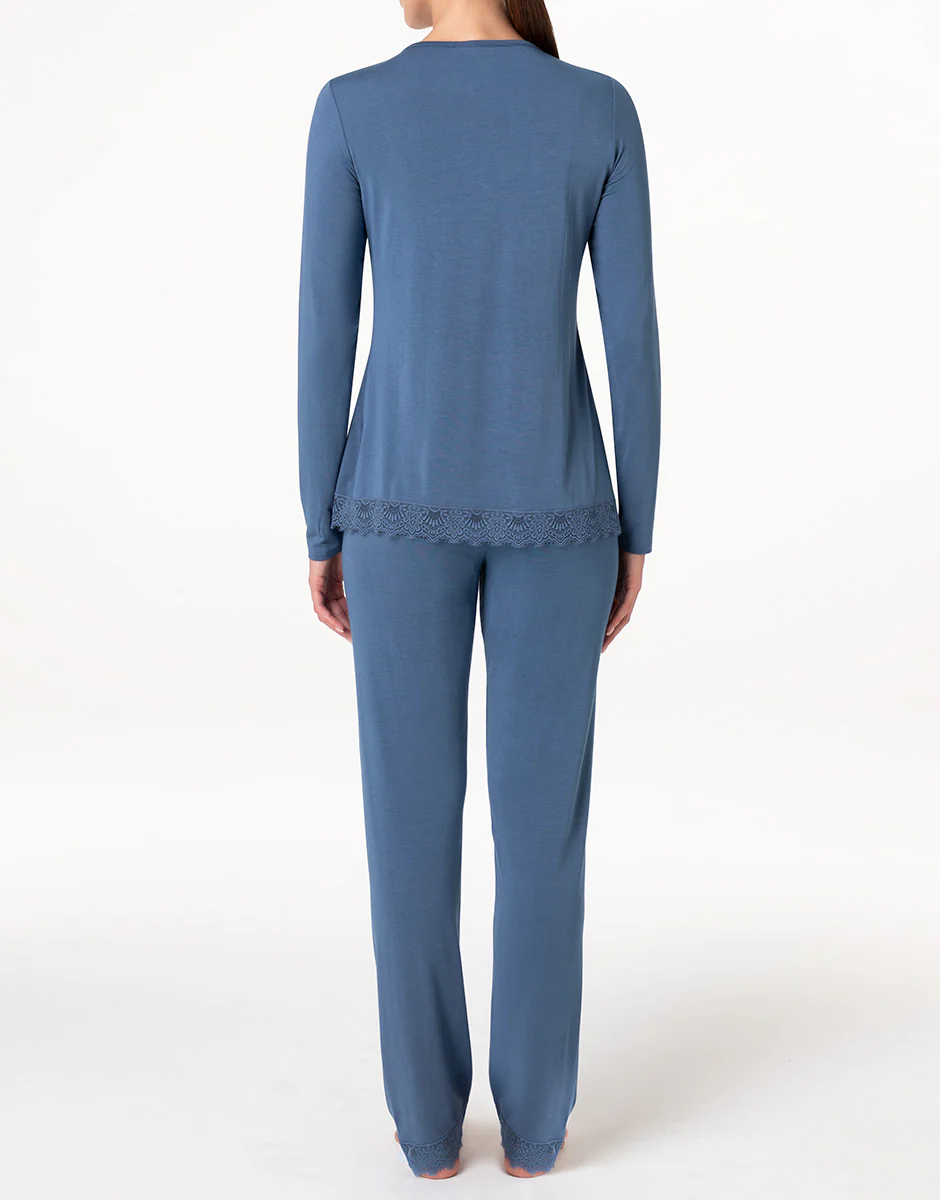 Pigiama Lungo Elegant Modal, blu polvere - Image 3