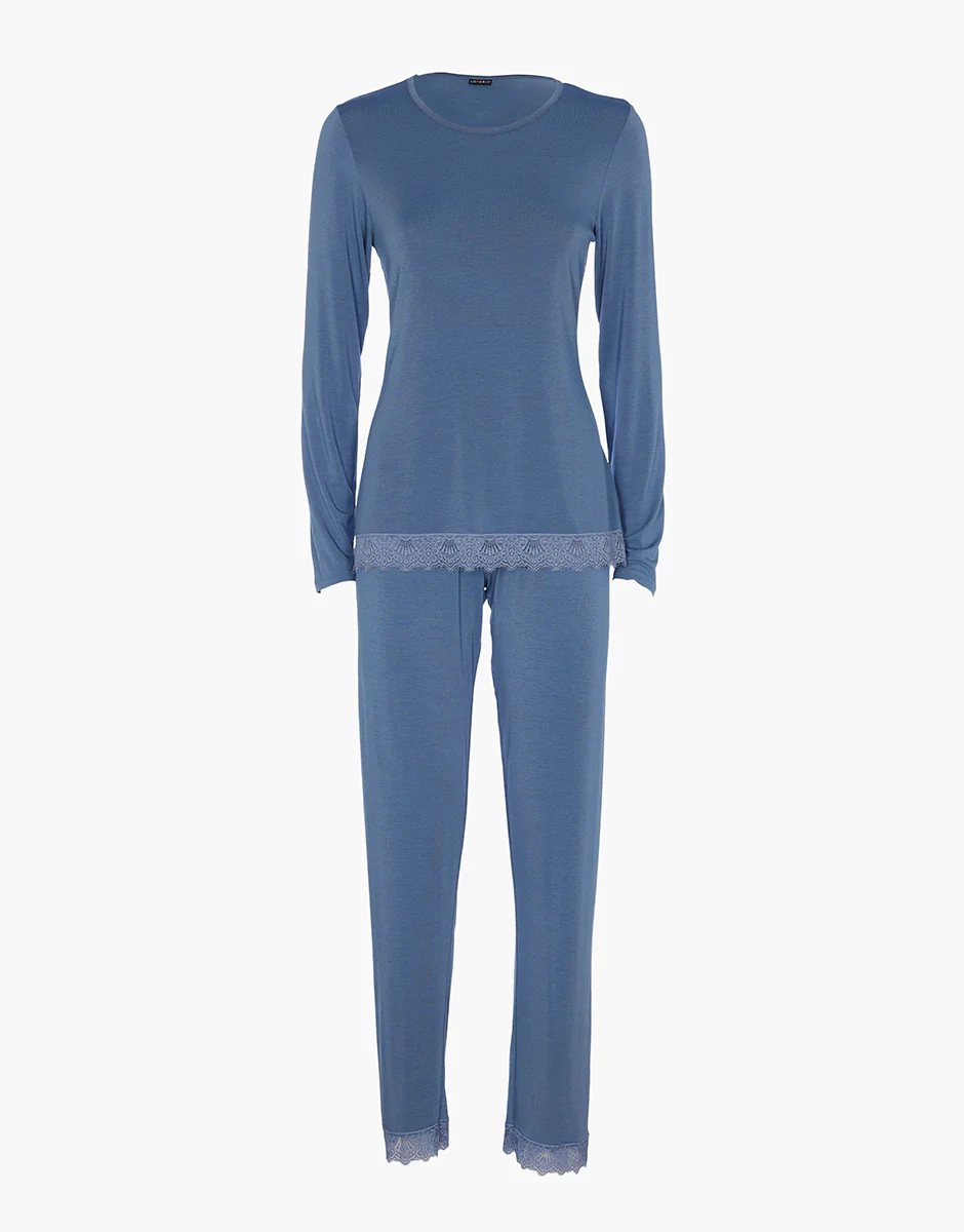 Pigiama Lungo Elegant Modal, blu polvere - Image 4