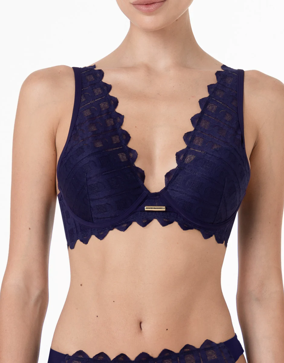 Reggiseno a Vela Push-Up con ferretto L’Allure in pizzo, viola scuro