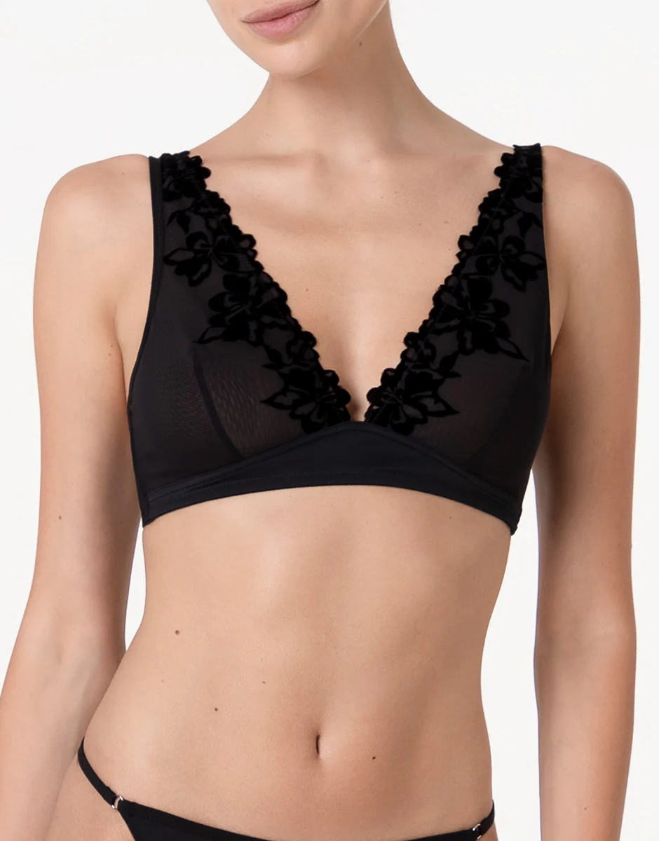 Reggiseno a Vela Senza Ferretto Velvet Embroidery in tulle e velluto, nero