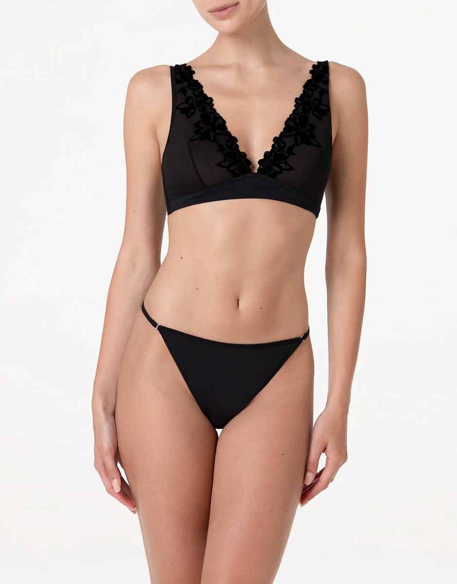 Reggiseno a Vela Senza Ferretto Velvet Embroidery in tulle e velluto, nero - Image 3