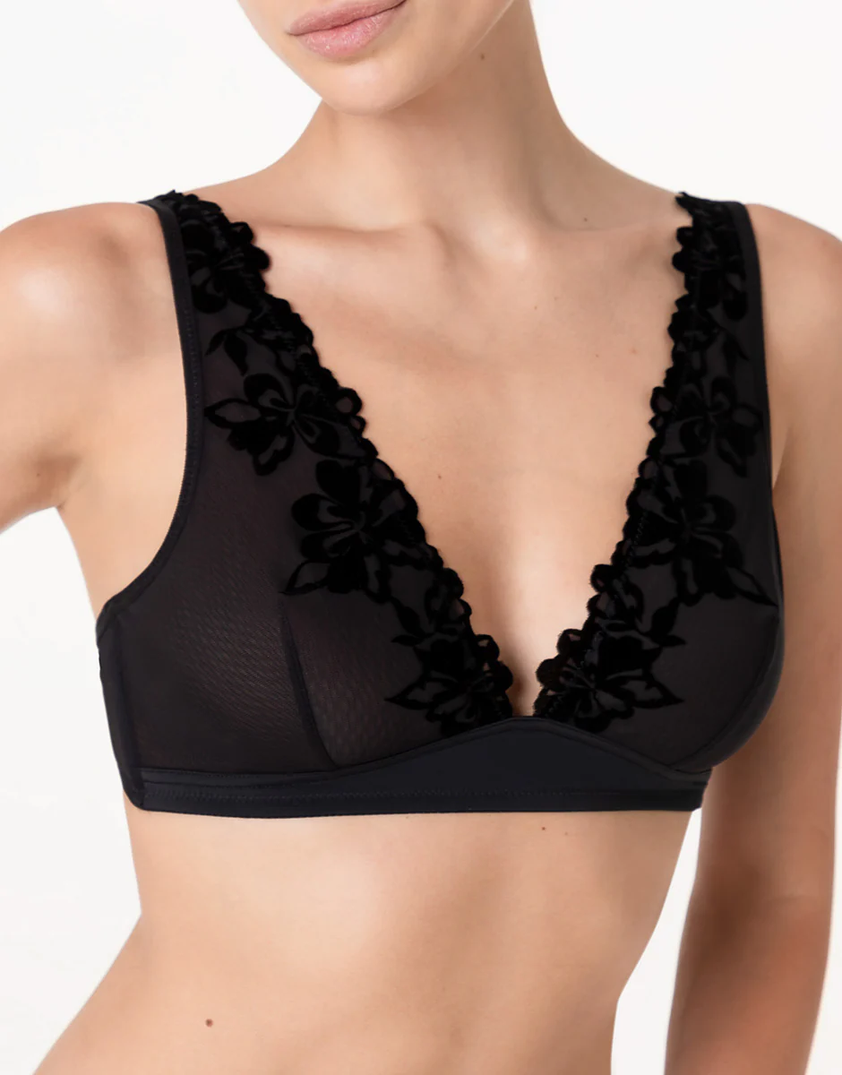 Reggiseno a Vela Senza Ferretto Velvet Embroidery in tulle e velluto, nero - Image 5