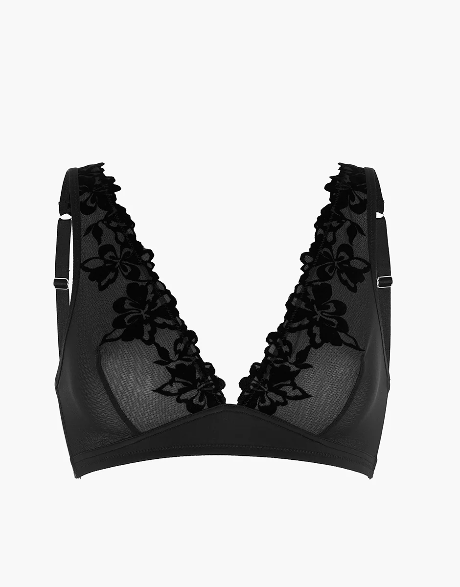 Reggiseno a Vela Senza Ferretto Velvet Embroidery in tulle e velluto, nero - Image 6