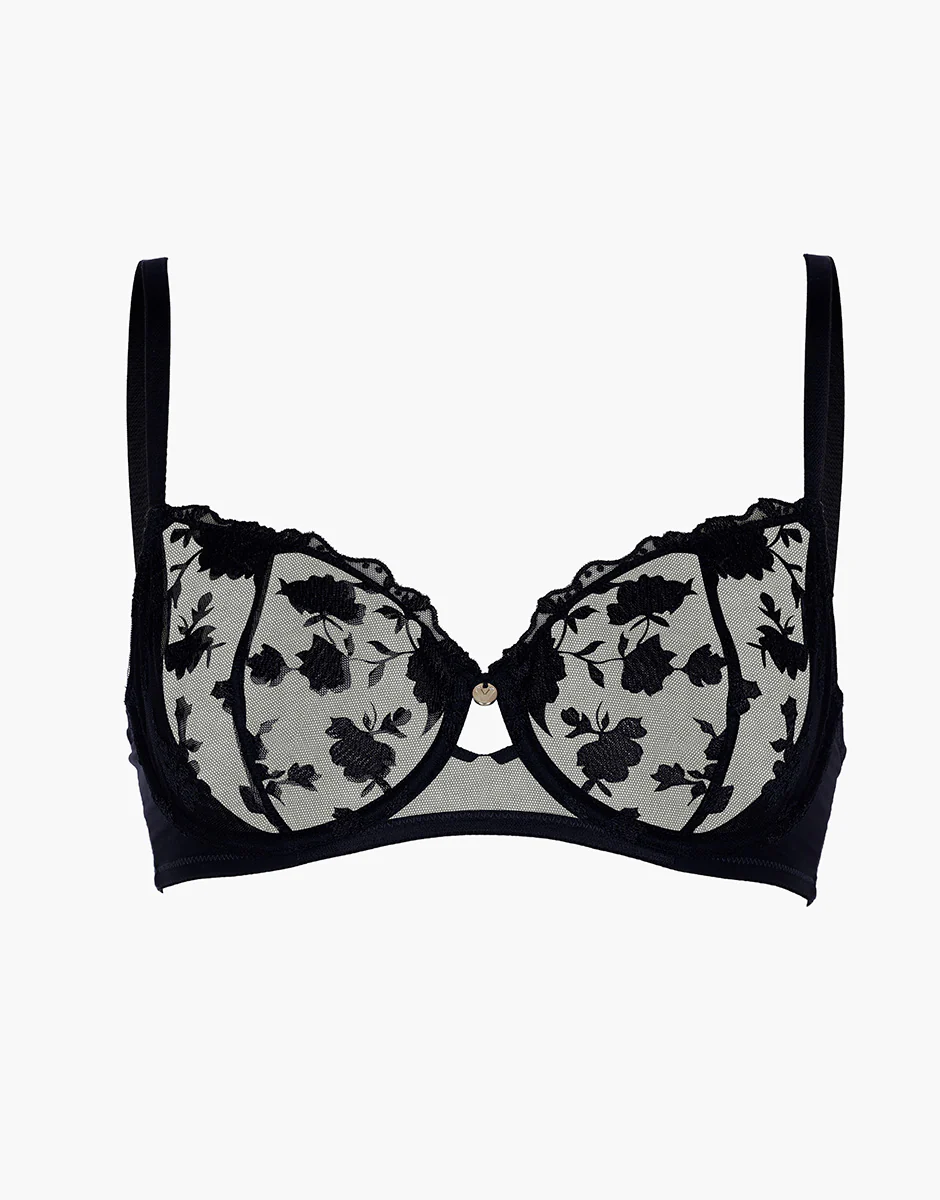 Reggiseno Balconcino con Ferretto Floral Embroidery in tulle, nero - Image 6