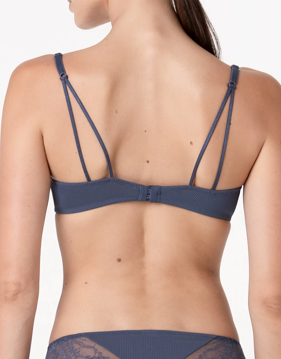 Reggiseno con Ferretto Casual Rib Lace in microfibra e pizzo, blu polvere - Image 2
