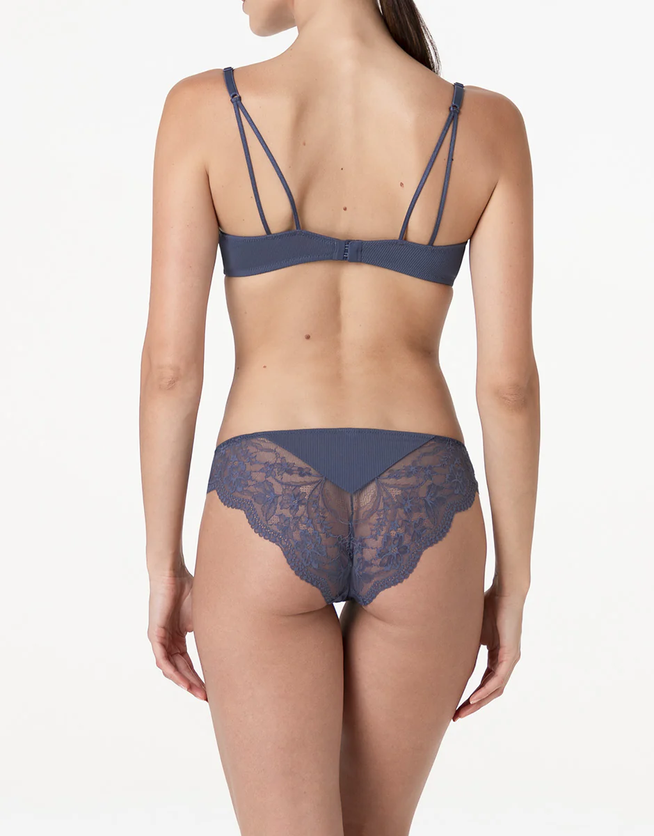 Reggiseno con Ferretto Casual Rib Lace in microfibra e pizzo, blu polvere - Image 4