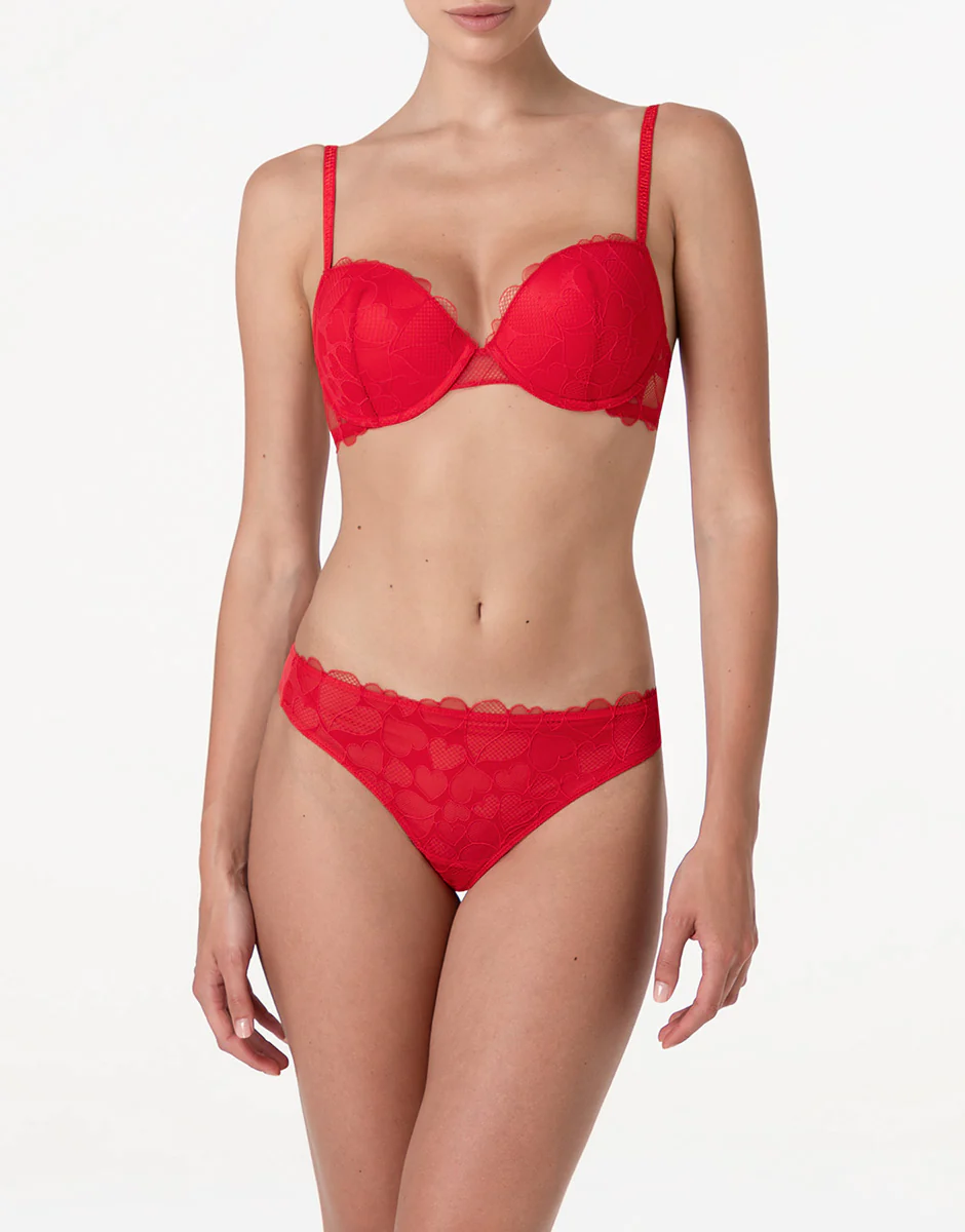 Reggiseno con Ferretto Push-Up Romance Hearts in tulle, rosso cuori - Image 3