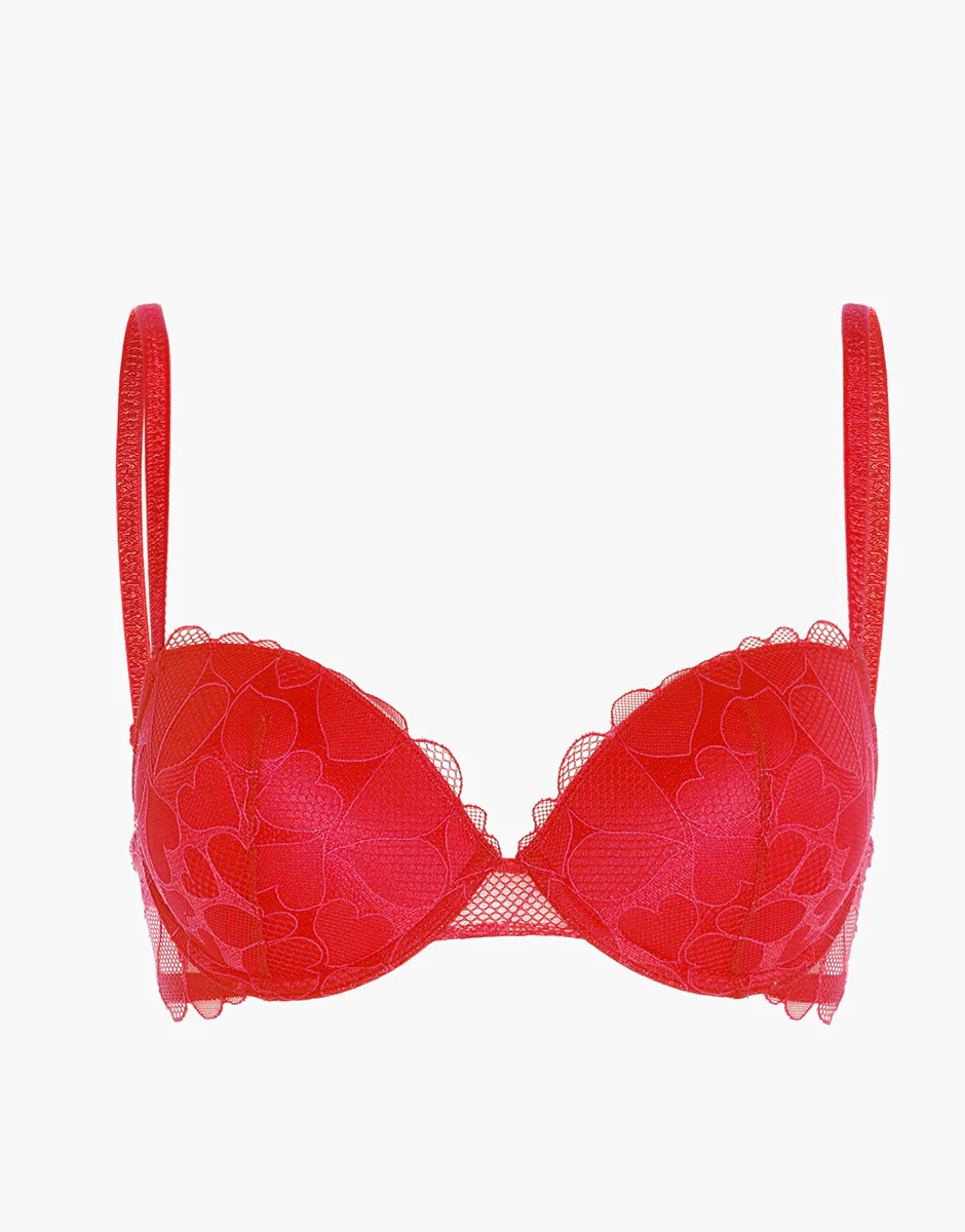 Reggiseno con Ferretto Push-Up Romance Hearts in tulle, rosso cuori - Image 6