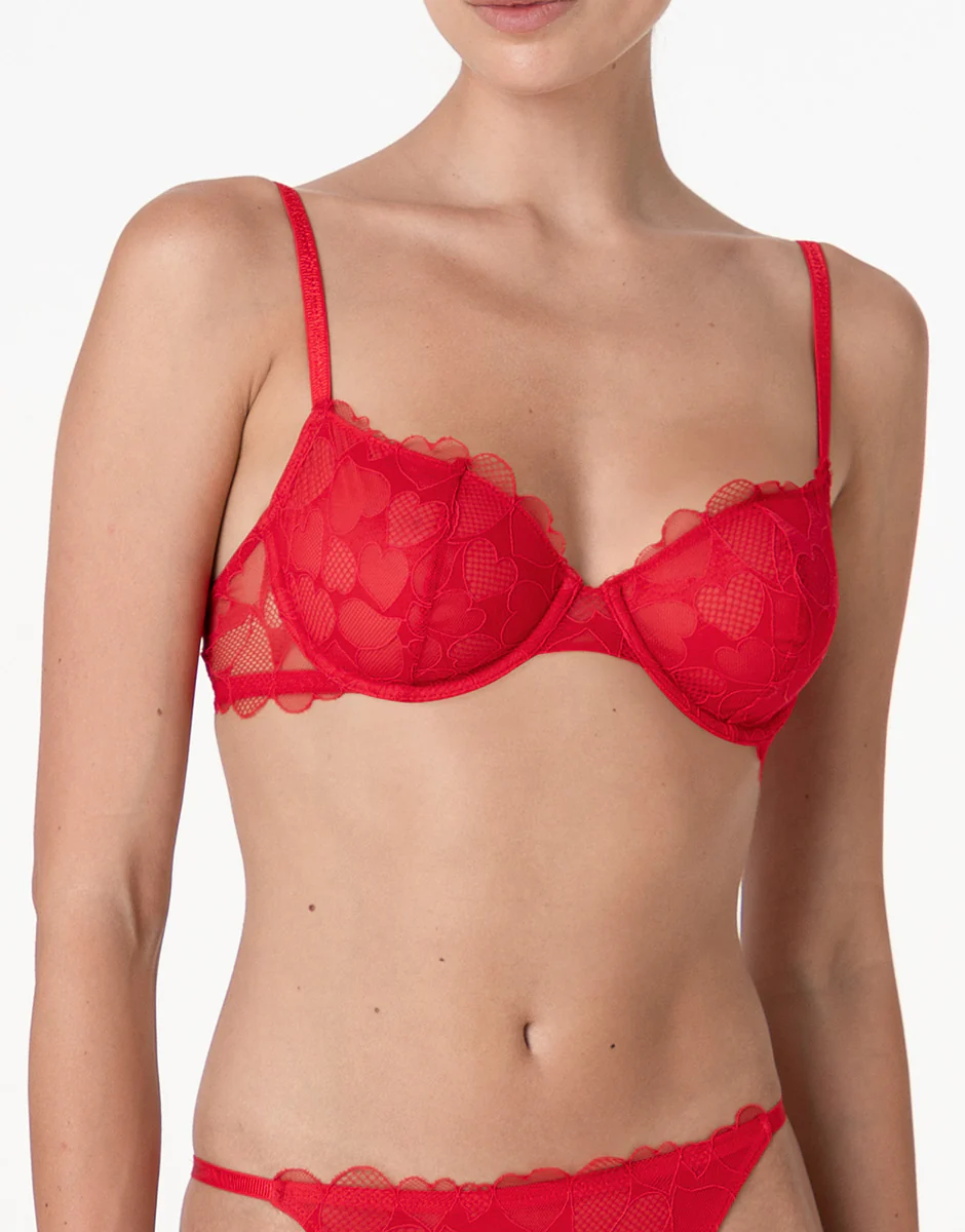 Reggiseno con Ferretto Romance Hearts in tulle, rosso cuori