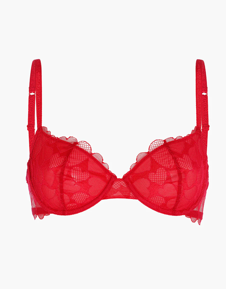 Reggiseno con Ferretto Romance Hearts in tulle, rosso cuori - Image 6