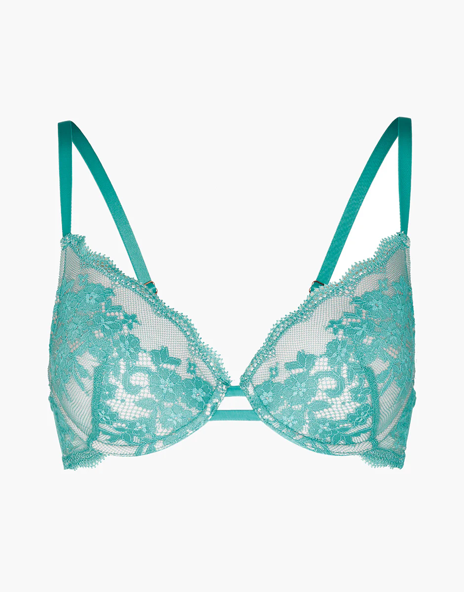 Reggiseno imbottito con ferretto Flower Dreams in pizzo e tulle, menta - Image 5