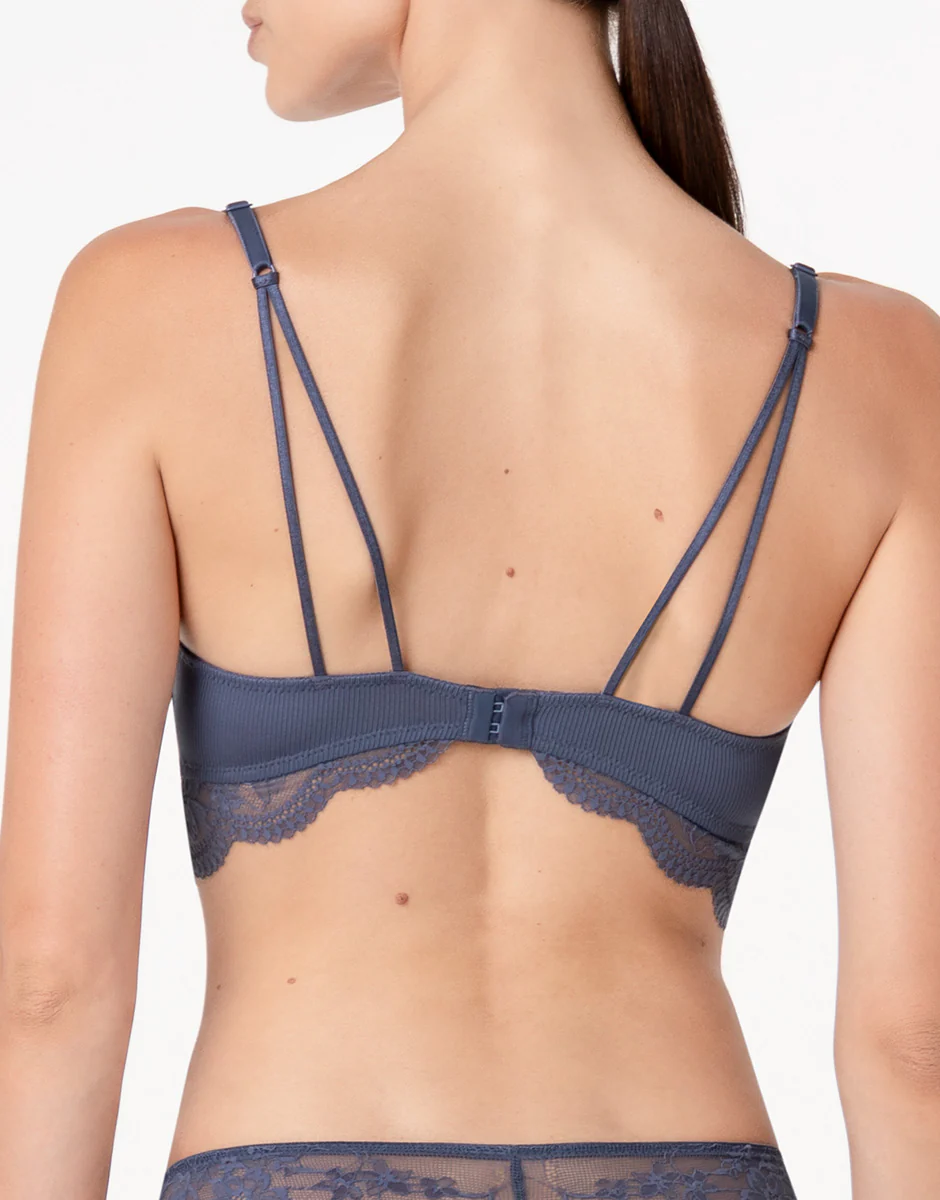 Reggiseno senza ferretto imbottito Casual Rib Lace in microfibra e pizzo, blu polvere - Image 2