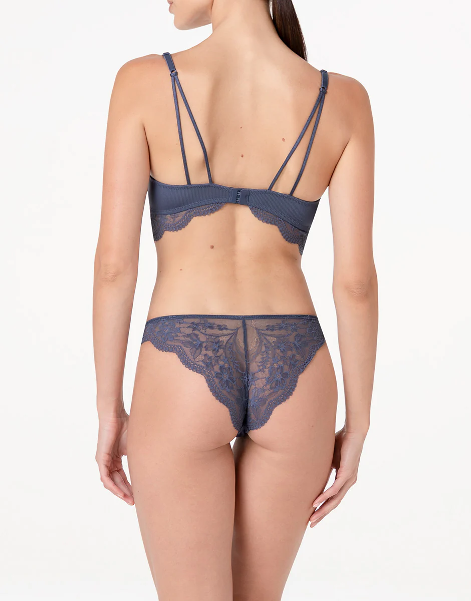Reggiseno senza ferretto imbottito Casual Rib Lace in microfibra e pizzo, blu polvere - Image 4