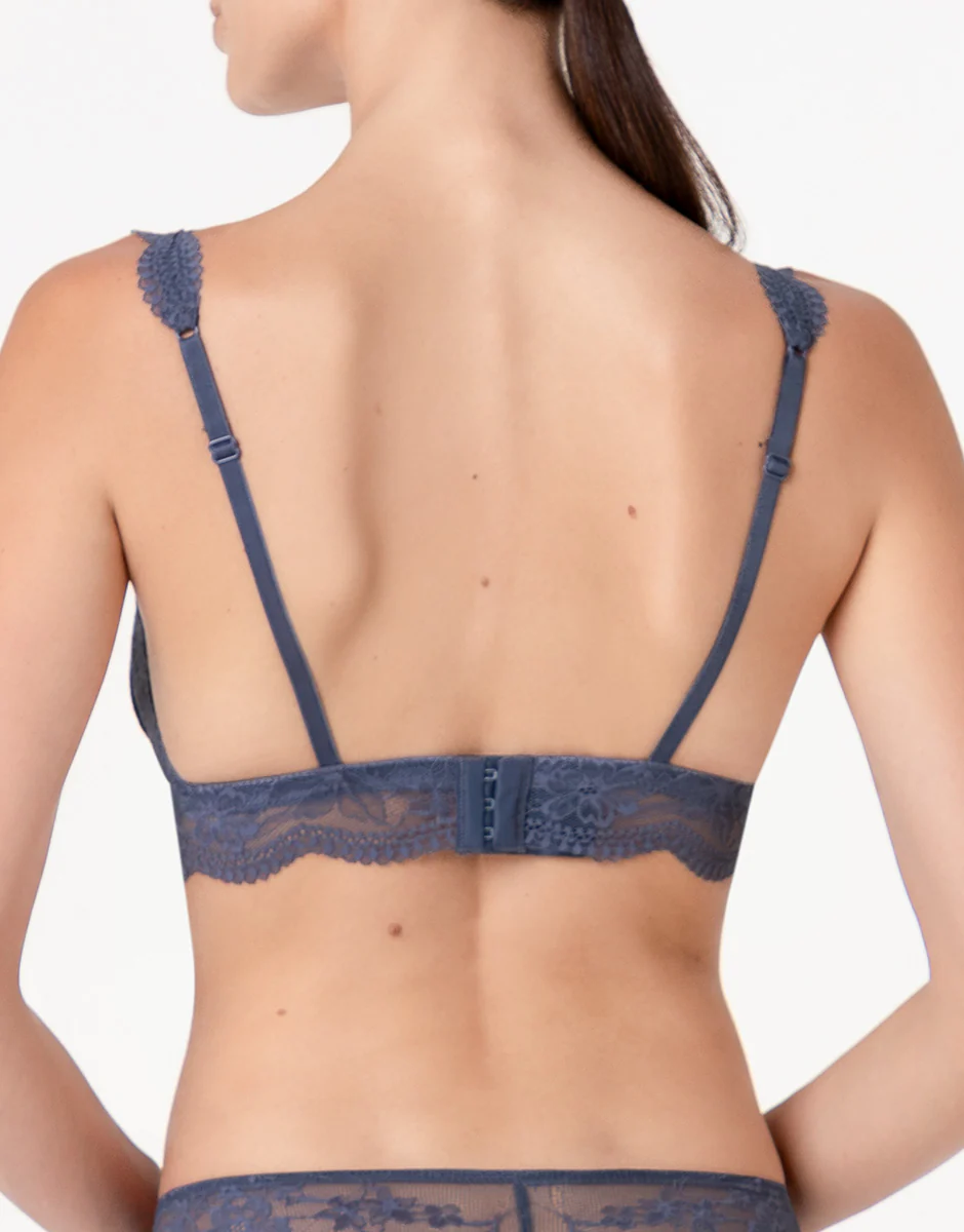 Reggiseno Triangolo senza Ferretto Casual Rib Lace in microfibra e pizzo, blu polvere - Image 2