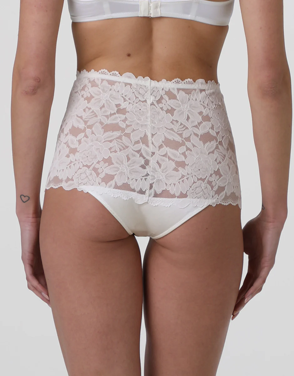 Slip Alto Beautiful Lace in pizzo e microfibra satinata, bianco latte - Image 2