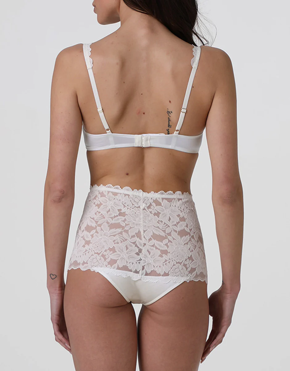 Slip Alto Beautiful Lace in pizzo e microfibra satinata, bianco latte - Image 4