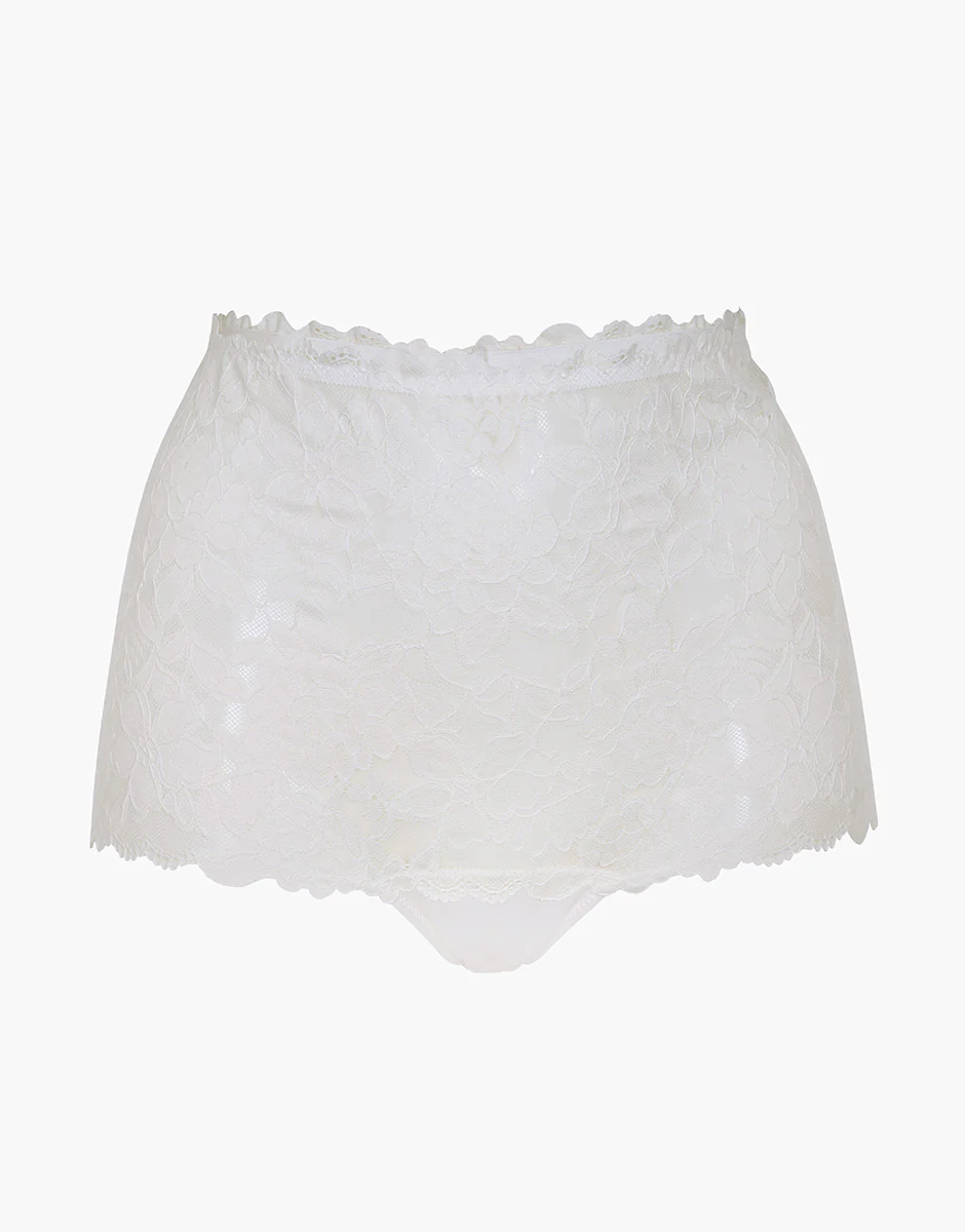 Slip Alto Beautiful Lace in pizzo e microfibra satinata, bianco latte - Image 5